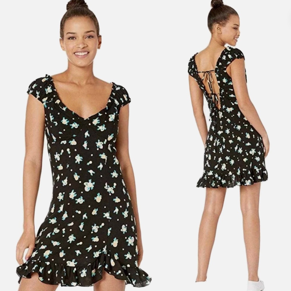 Free People Black and Blue Floral Backless Dress